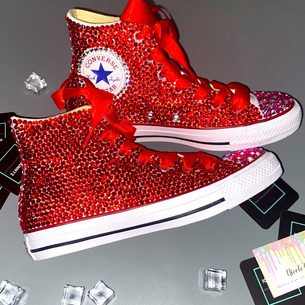 Red Luxe Crystal Monochrome Converse Size 7